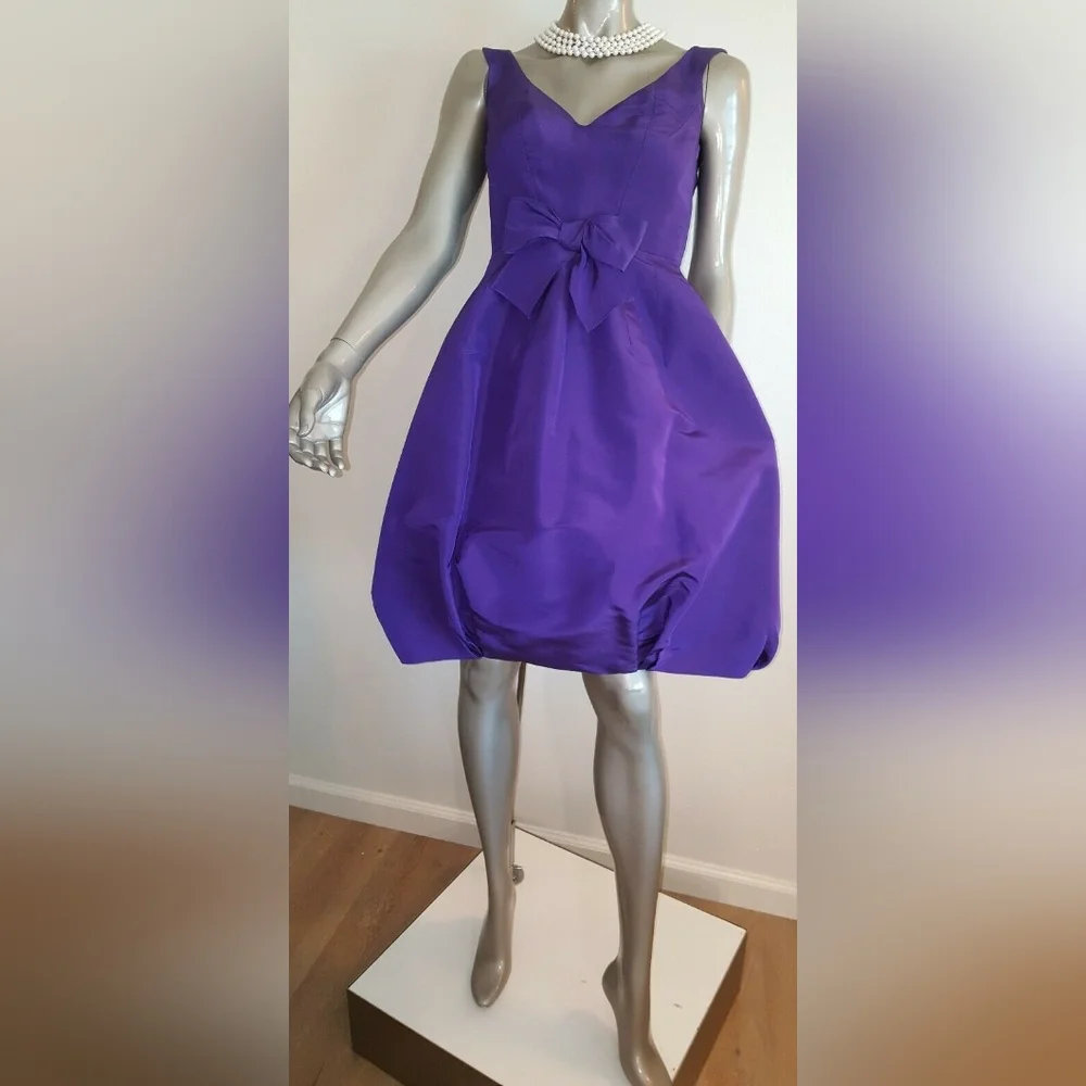 $5,000 OSCAR DE LA RENTA PURPLE SILK BOW RUNW DRESS 4, 8